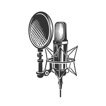 Podcast. Retro microphone. Vector illustration.