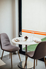 Table set in an empty restaurant