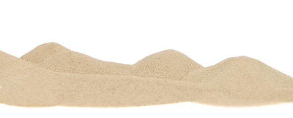 Fototapeta na wymiar A pile of dry beach sand on a white isolated background.