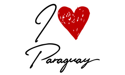 I love Paraguay Red Heart and Creative Cursive handwritten lettering on white background.