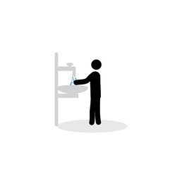 Stick man washes hands under crane Prevention of infectious diseases Stop coronavirus, keep safe