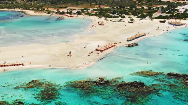 Aerial view of turquoise water and sand, Elafonissi Beach, Crete, Greece