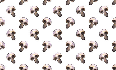 hand drawn watercolor and marker fast-food with Sushi, Pizza pieces seamless pattern with ingridients