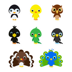 Cute cartoon birds illustration for children. Flat vector stock illustration
