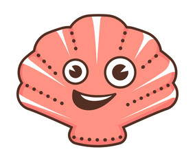 Seashell character with smile on face, marine personage