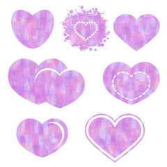 Set of various hearts Pink purple lilac gouache effect high quality beautiful artistic impressionism style.