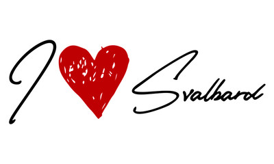 I love Svalbard Red Heart and Creative Cursive handwritten lettering on white background.