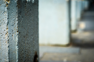 A close view of the texture on concrete blocks used as anti terrorism bollards in populated areas in large cities