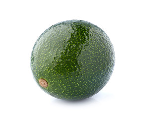 Whole green avocado  isolated on white background