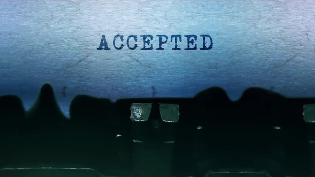 ACCEPTED Word closeup Being Typing and Centered on a Sheet of paper on old vintage Typewriter mechanical 4k Footage Background Animation.