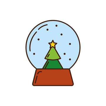 merry christmas crystal ball with pine tree