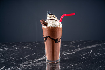 Chocolate milkshake with oreo stock photo