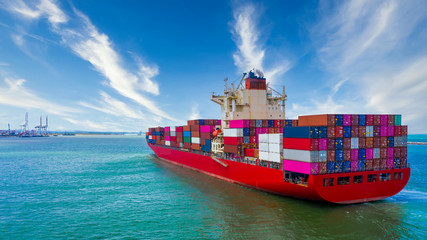 Container cargo ship, Freight shipping maritime vessel, Global business import export commerce...