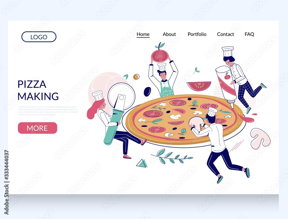 Poster pizza making vector website landing page design template