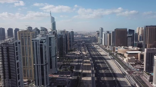 High skyscrapers in Dubai Marina. View from the drone