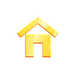 House gold icon on white background. Home simple metal isolated pictogram. Web sign. Geometric shape for games and apps. Real estate Vector element logo
