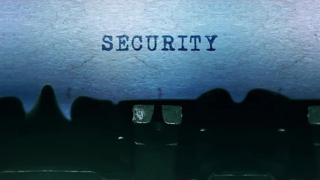 Security Word closeup Being Typing and Centered on a Sheet of paper on old vintage Typewriter mechanical 4k Footage Background Animation.