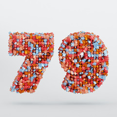 Number 79 3D Text Illustration, Digits With Pink And Sky Colors Stars, 3D Render In 4K Resolution, Isolated On White Background, With Shadow ..