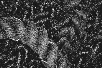 Distress grunge vector texture of wicker rope. Black and white background.