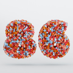 Number 86 3D Text Illustration, Digits With Pink And Sky Colors Stars, 3D Render In 4K Resolution, Isolated On White Background, With Shadow ..