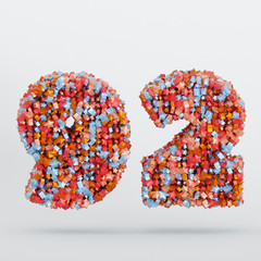 Number 92 3D Text Illustration, Digits With Pink And Sky Colors Stars, 3D Render In 4K Resolution, Isolated On White Background, With Shadow ..