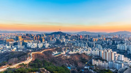 Foto op Plexiglas Seoul city and seoul tower at morning. seoul korea. © wutthinan