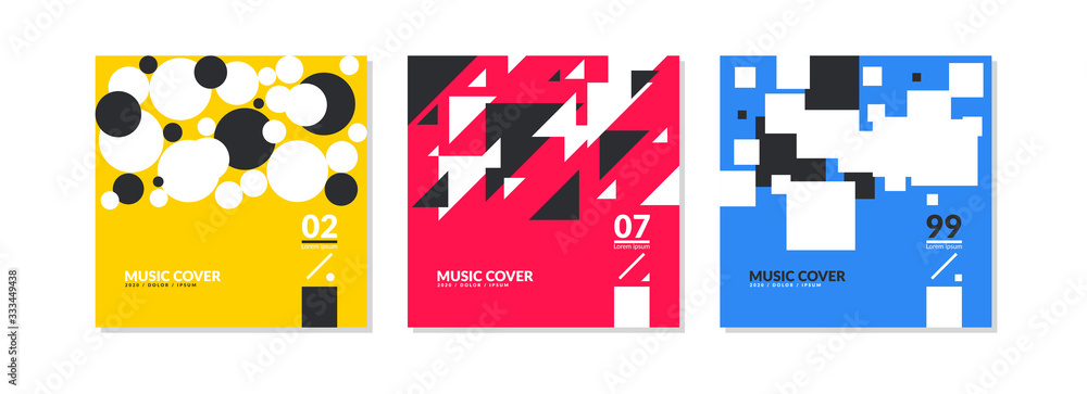 Poster a set of music covers with abstract elements in a flat style. template for the design.