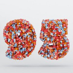 Number 95 3D Text Illustration, Digits With Pink And Sky Colors Stars, 3D Render In 4K Resolution, Isolated On White Background, With Shadow ..