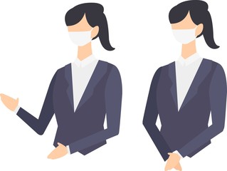 マスク　着用　女性　スーツ　ビジネス　黒髪　感染予防　ウィルス