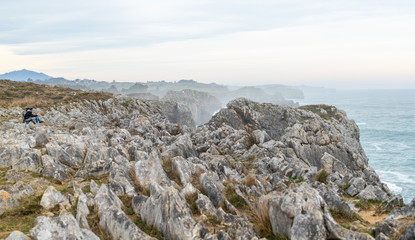 Amazing never ending rock landscape above the sea beside beautiful coast cliffs