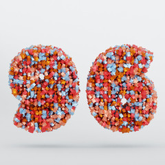 Number 96 3D Text Illustration, Digits With Pink And Sky Colors Stars, 3D Render In 4K Resolution, Isolated On White Background, With Shadow ..