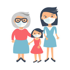Family member wearing medical mask to protect themselves from corona virus concept vector illustration.