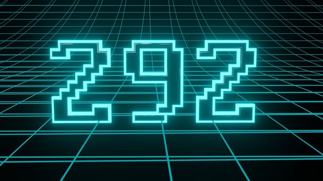 Number 292 in neon glow cyan on grid background, isolated number 3d render