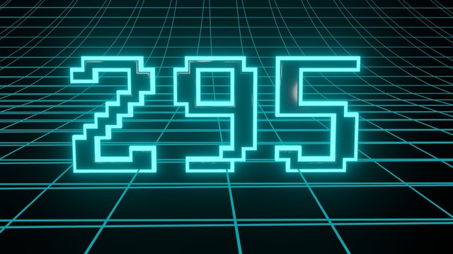 Number 295 in neon glow cyan on grid background, isolated number 3d render