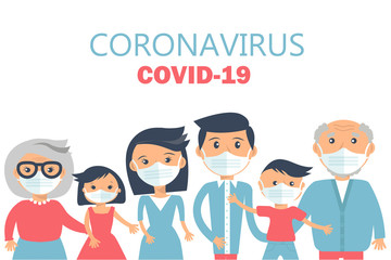 family wearing protective Medical mask for prevent virus Wuhan Covid-19.