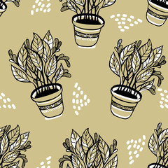 seamless pattern with cute indoor plants