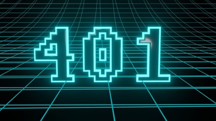 Number 401 in neon glow cyan on grid background, isolated number 3d render