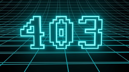 Number 403 in neon glow cyan on grid background, isolated number 3d render