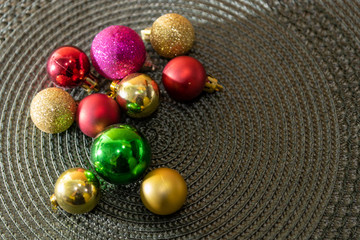 christmas decoration on green fabric mat
