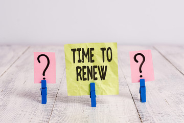 Text sign showing Time To Renew. Business photo text extending the period of time when something is...