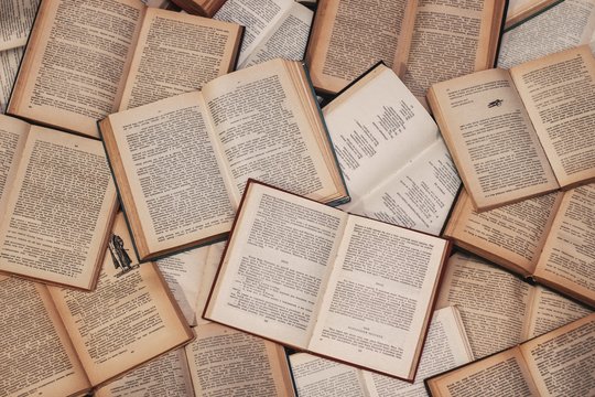 Overhead closeup shot of open books of literature - perfect for background