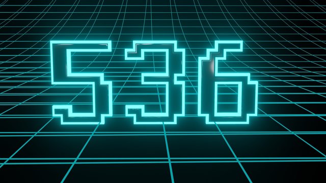 Number 536 in neon glow cyan on grid background, isolated number 3d render