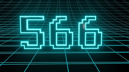 Number 566 in neon glow cyan on grid background, isolated number 3d render