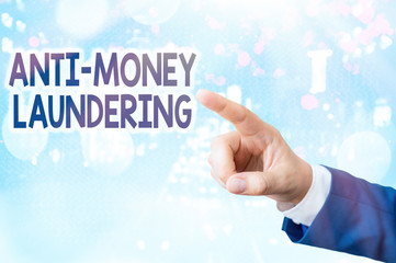 Text sign showing Anti Money Laundering. Business photo text regulations stop generating income...