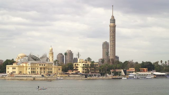 The river Nile and Cairo tower, panoramic view. Cairo city skyline.