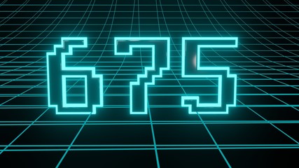 Obraz premium Number 675 in neon glow cyan on grid background, isolated number 3d render