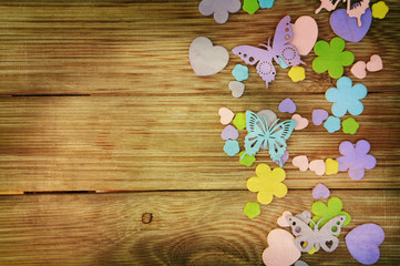 Woooden background with hearts