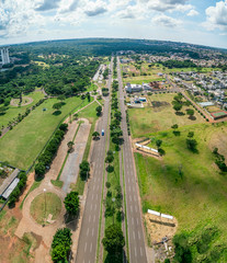 Aerial view of Campo Grande MS, Brazil - Highs of Afonso Pena avenue and the woods of the state...