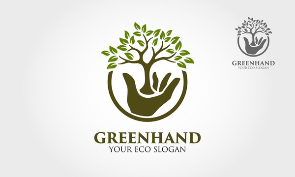 Green Hand Vector Logo Template. This logo that combine hand with green leaf that means healthy life, good for health company, green activist, charity organization, social community activities, etc.