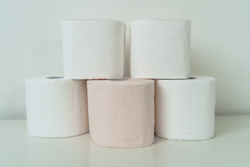 A lot of toilet paper rolls. Toilet paper pyramid